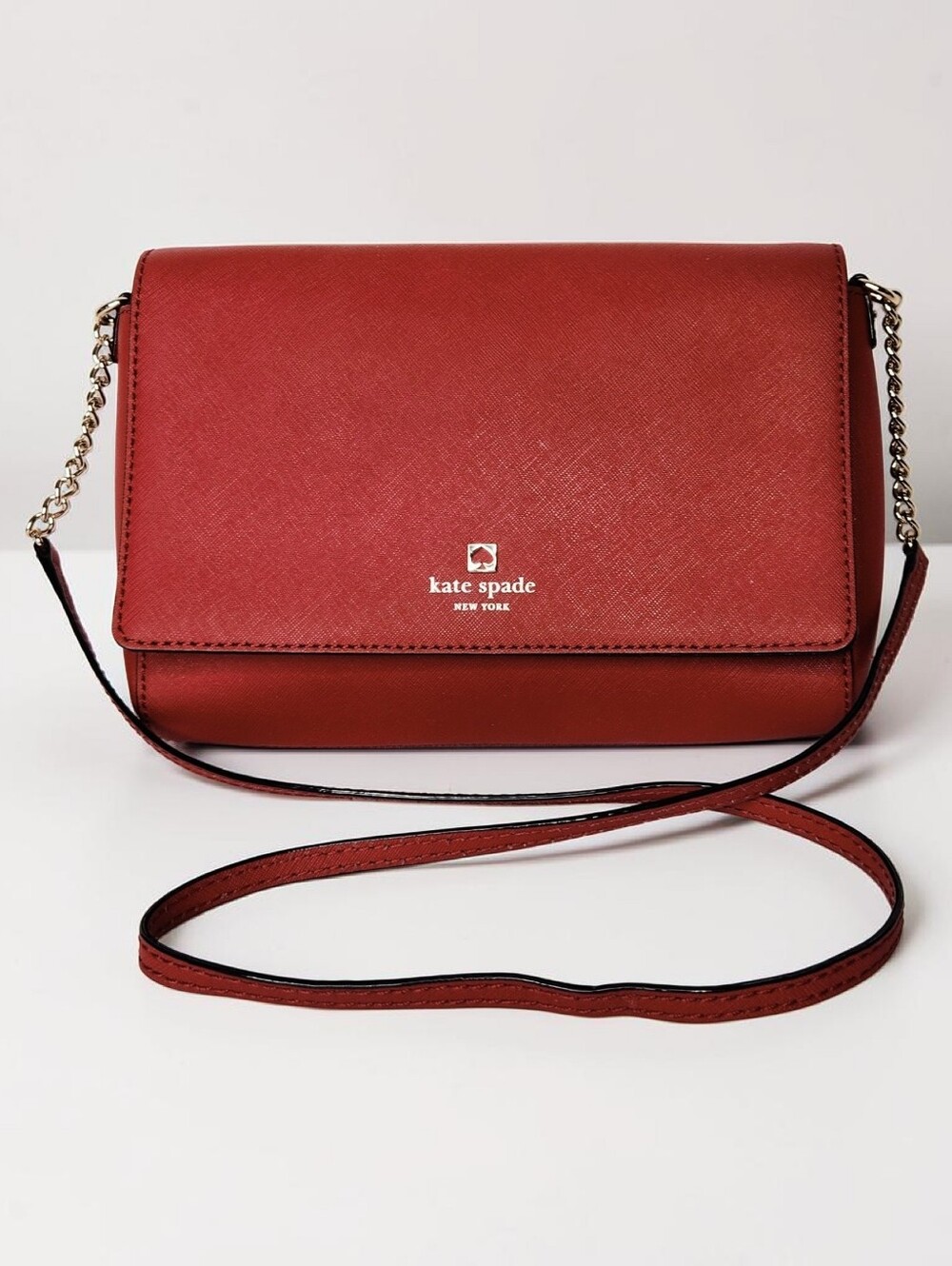 Kate Spade Red Saffiano Leather Flap Crossbody Bag with Interior Pockets